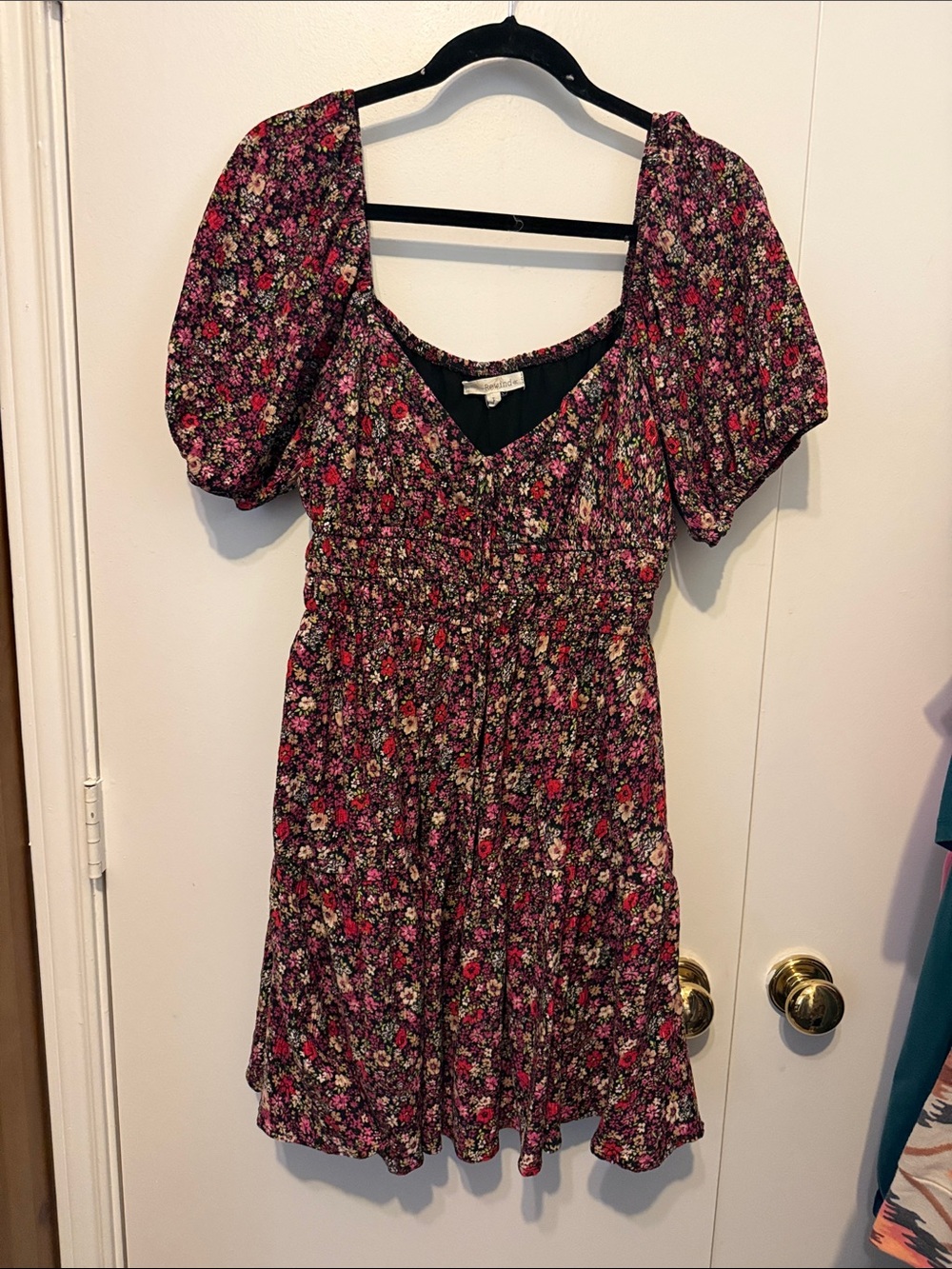 Rewind Black Floral Puff-Sleeve Mini Dress